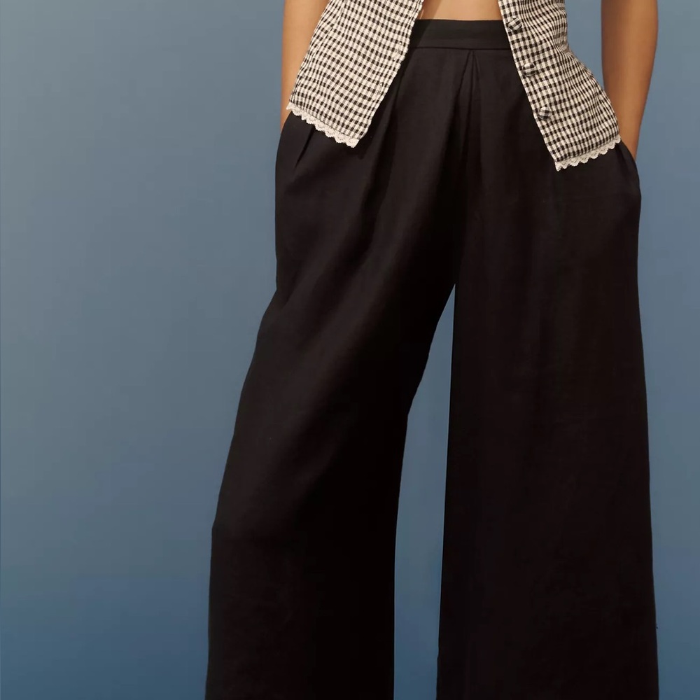 Anthropologie Linen Pleated Culotte Trousers Black NWT MSRP $138 Various Sizes - Picture 2 of 4